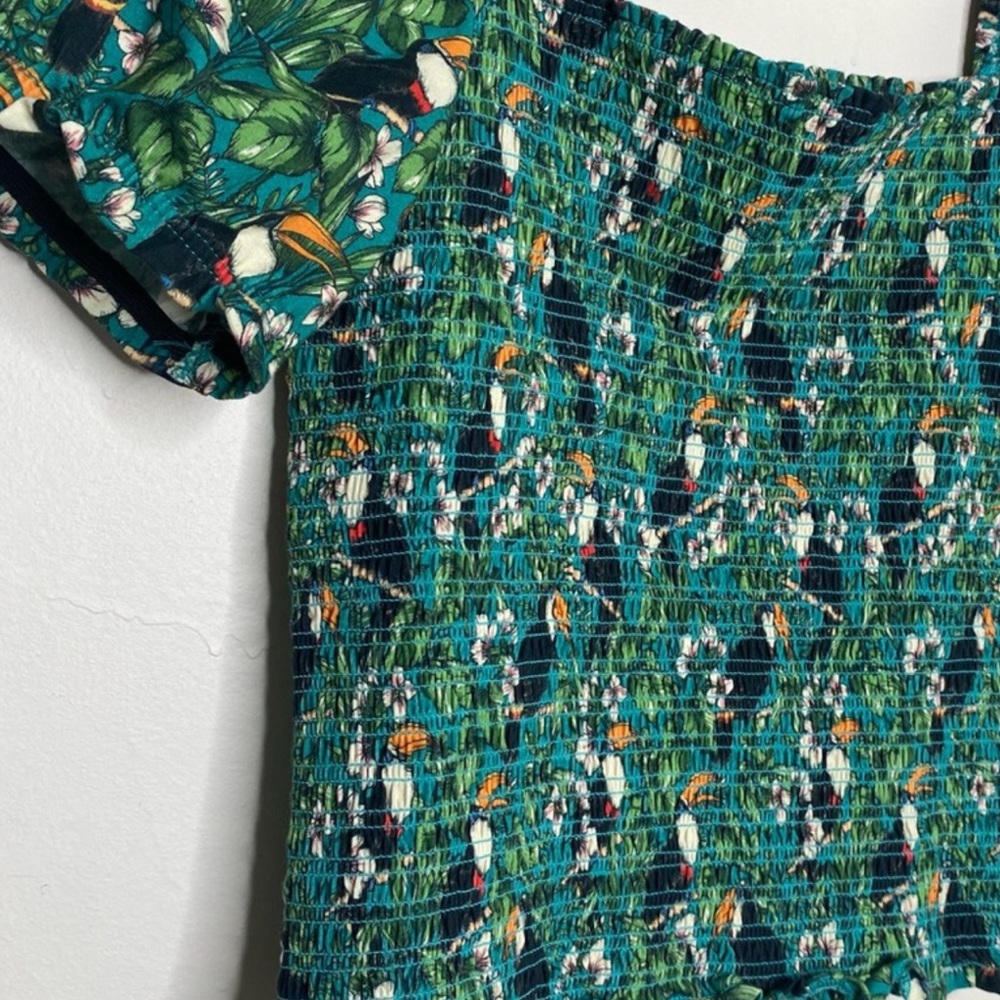 Anthro DOLAN Smocked Puff-Sleeved Toucan Top S - Picture 7 of 12